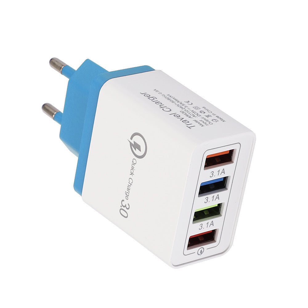 4-Port USB Wall Charger with Quick Charge 3.0 – EU, UK & US Plug | Multi-Colour