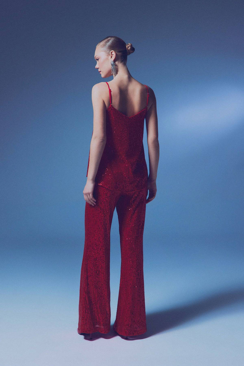 Sequin Spaghetti Strap Camisole - Red