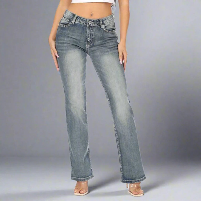 Platinum Plush Women's Rhinestone Motorcycle Bootcut Jeans