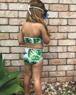 Baby Girls 2-Piece Split Swimsuit – Leaf Print Polyester Swimwear for Kids (80–120cm)
