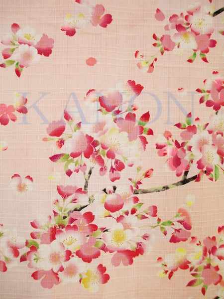 [Pre-Order] Girls' Jinbei Set: Weeping Cherry - Pink 2-Piece Set (Textured Cotton) (Save 50% in January)