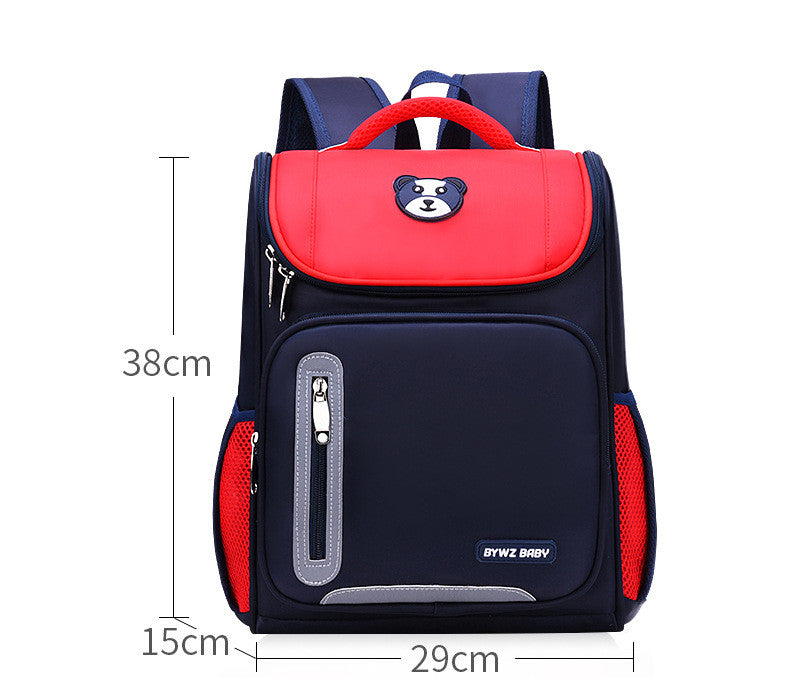 Kids Colour-Contrast Nylon School Backpack – Lightweight Children's Bag with Panda Patch (Blue, Red, Green)