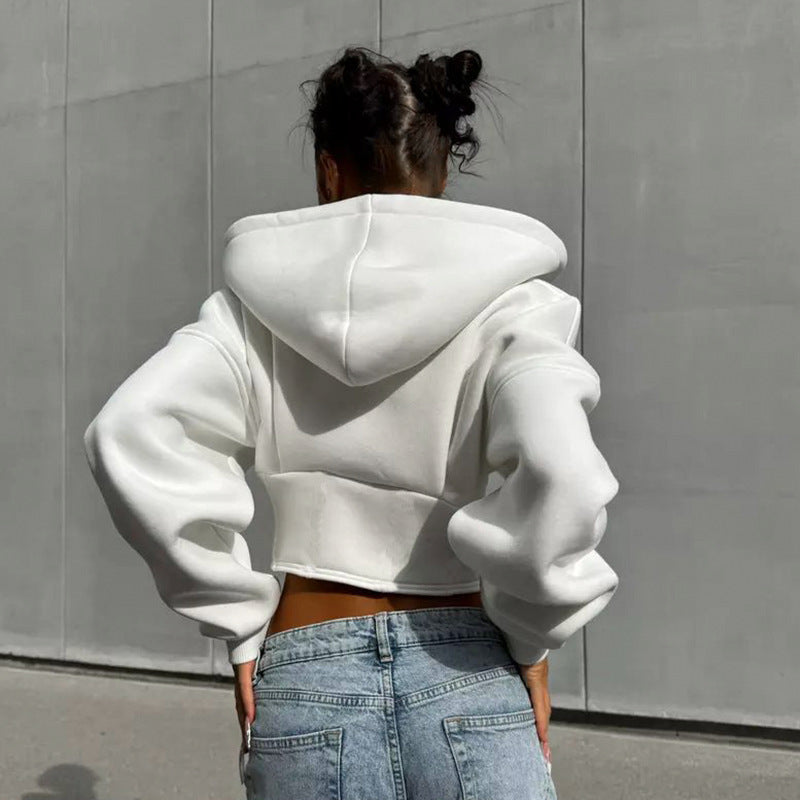 Y2K Slim-Fit Zip-Up Corset Hoodie – Long Sleeve Street Fashion Cardigan in Grey & White (S–L)