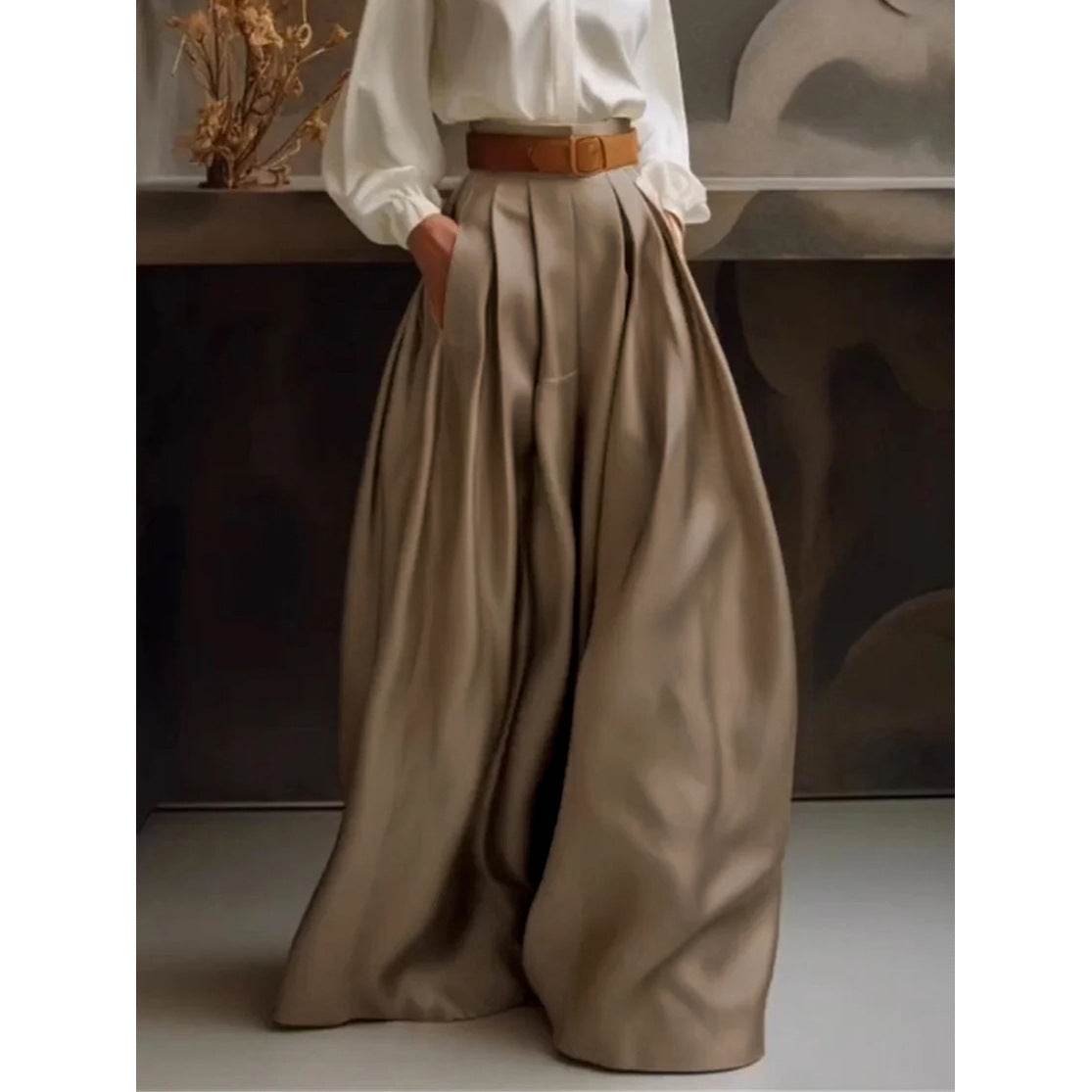 Loose Wide Leg Solid Color Casual Trousers Bottoms Palazzo Trousers