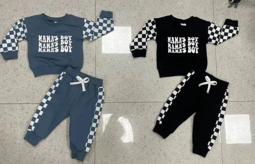 Children Plaid Printed Long-sleeve Sweater Set  Casual baby outfit for Boys Baby two piece for boys