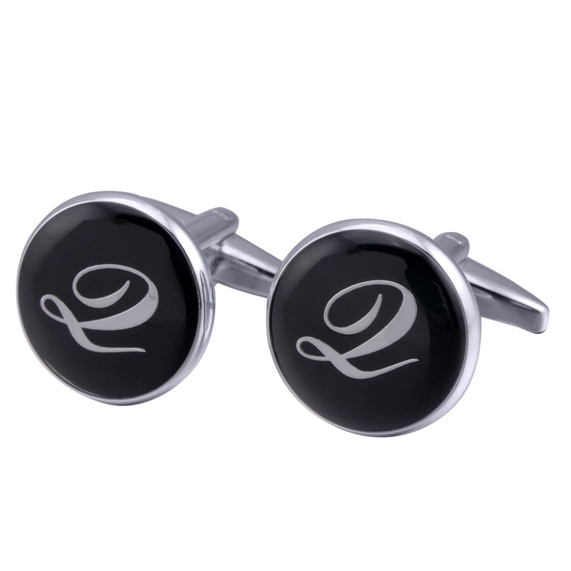 Men's Black Round Enamel Initial Letter Cufflinks – Brass & Crystal Formal Cufflinks A–Y | Canada & USA