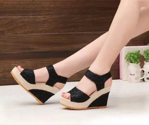 Platform High Wedge Sandals Plain Work sandals for women