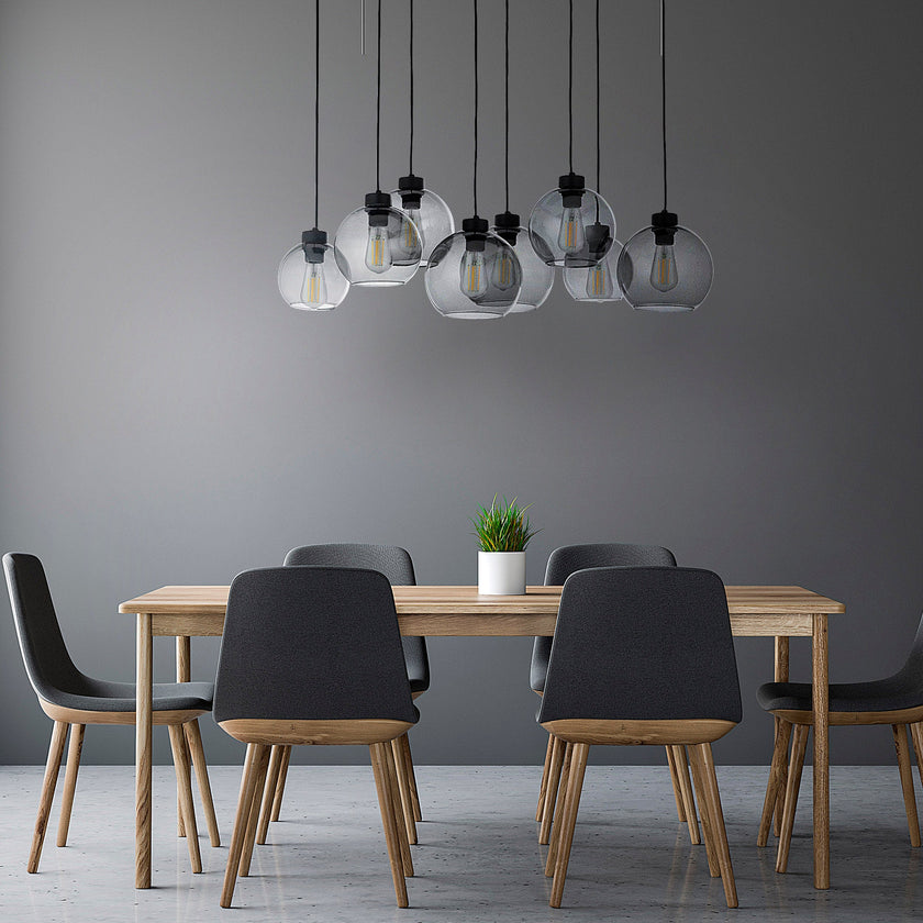 CUBUS Graphite Glass Scandinavian Pendant Light Fixture for Kitchen Island, Dining Room & Living Room (8-Light)