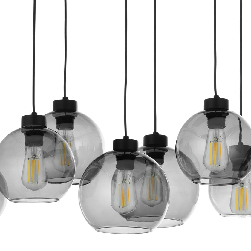 CUBUS Graphite Glass Scandinavian Pendant Light Fixture for Kitchen Island, Dining Room & Living Room (8-Light)