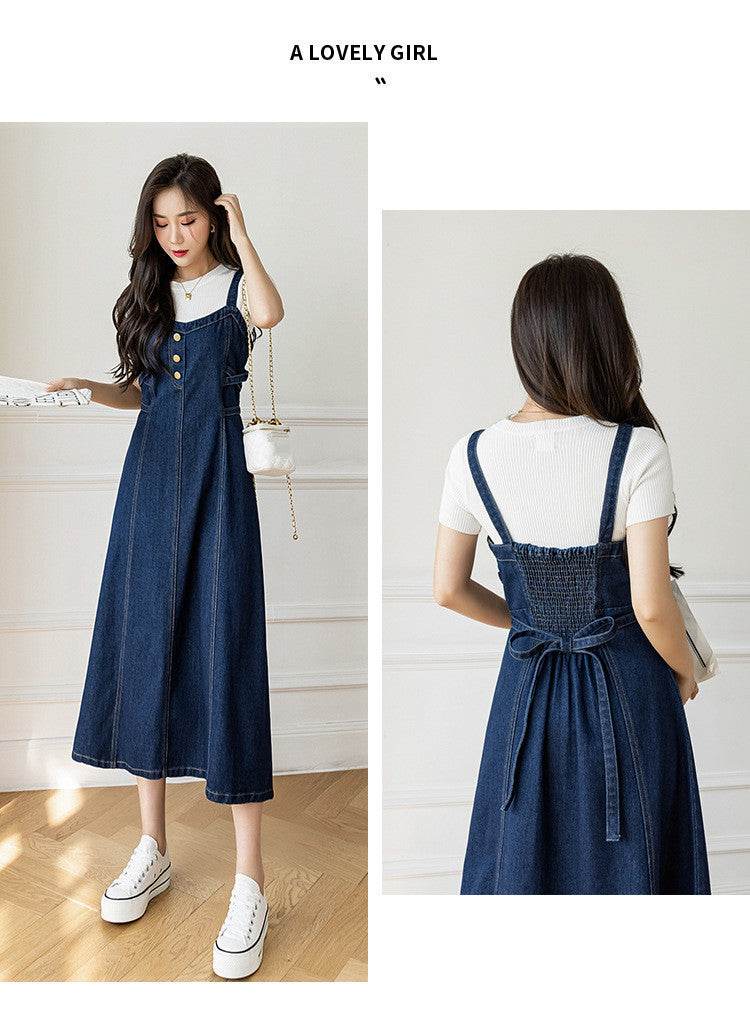 Spring And Autumn New Korean Style Casual All-matching Jeans Suspender Dress