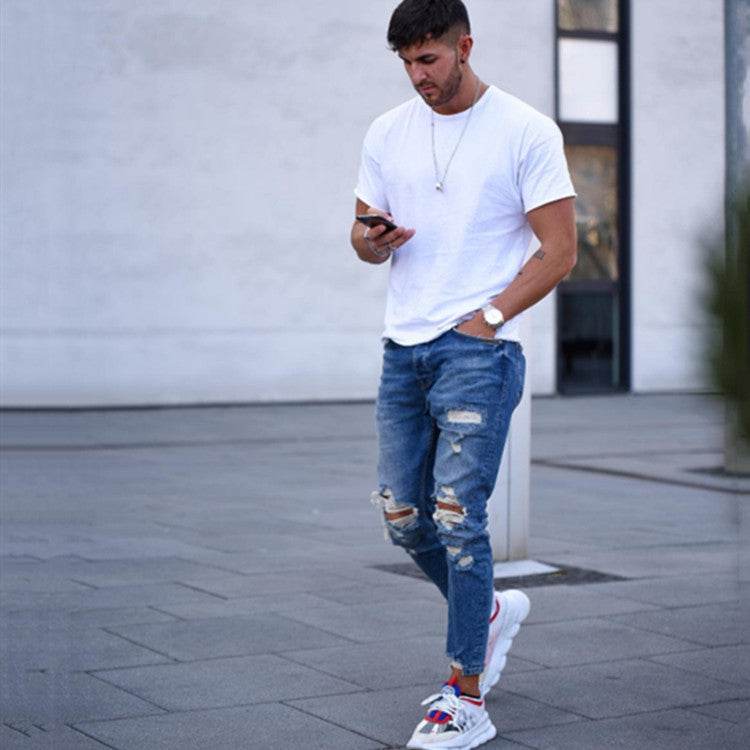 Men Fashion Ripped Hole Denim jeans pant trouser