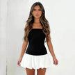 Chic Tube Top Dress Summer Solid Color Pleated Skirt Dress Women Fashion Short Mini Skater Dresses  Evening Party Cocktail Dress for Ladies