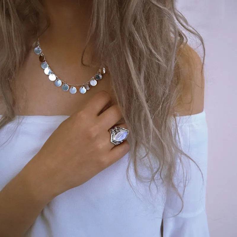 Fashion Antique silver vintage moonstone ring for men