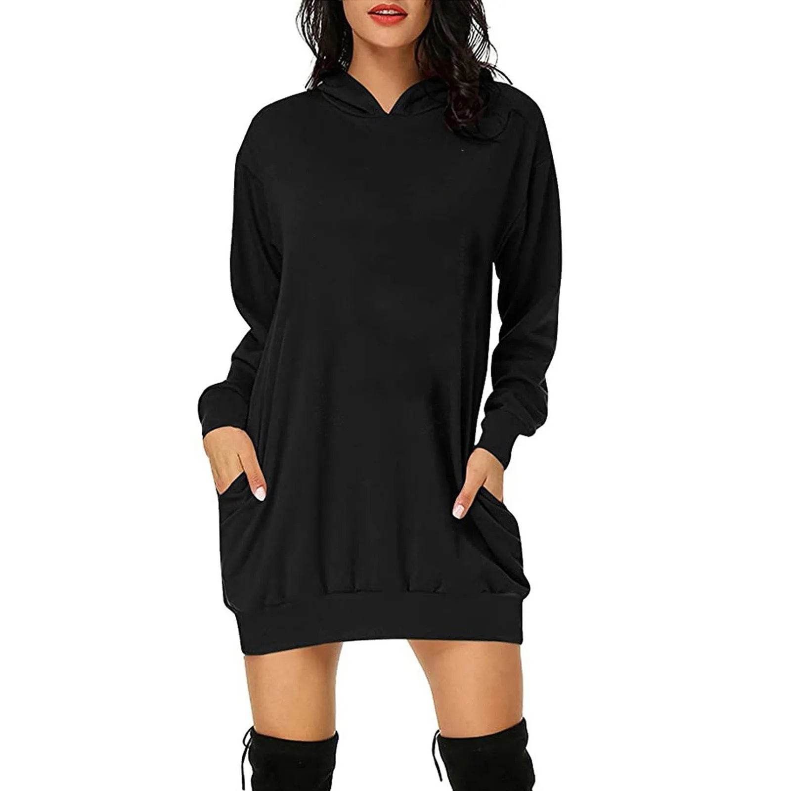 Women Solid Color Hat Dress Sweater Loose Feature Long Sleeves
