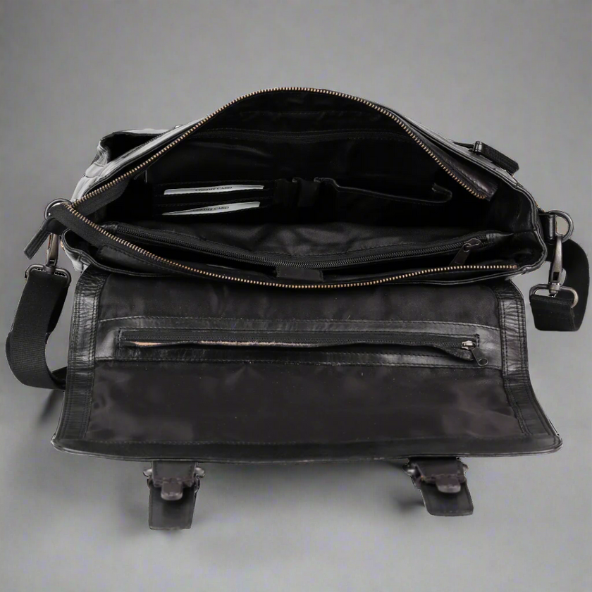 MET Premium Leather Laptop Bag. Messenger Briefcase with Detachable Shoulder Strap