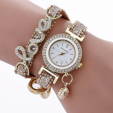 Fashion Women Rhinestone Leather Bracelet watch
