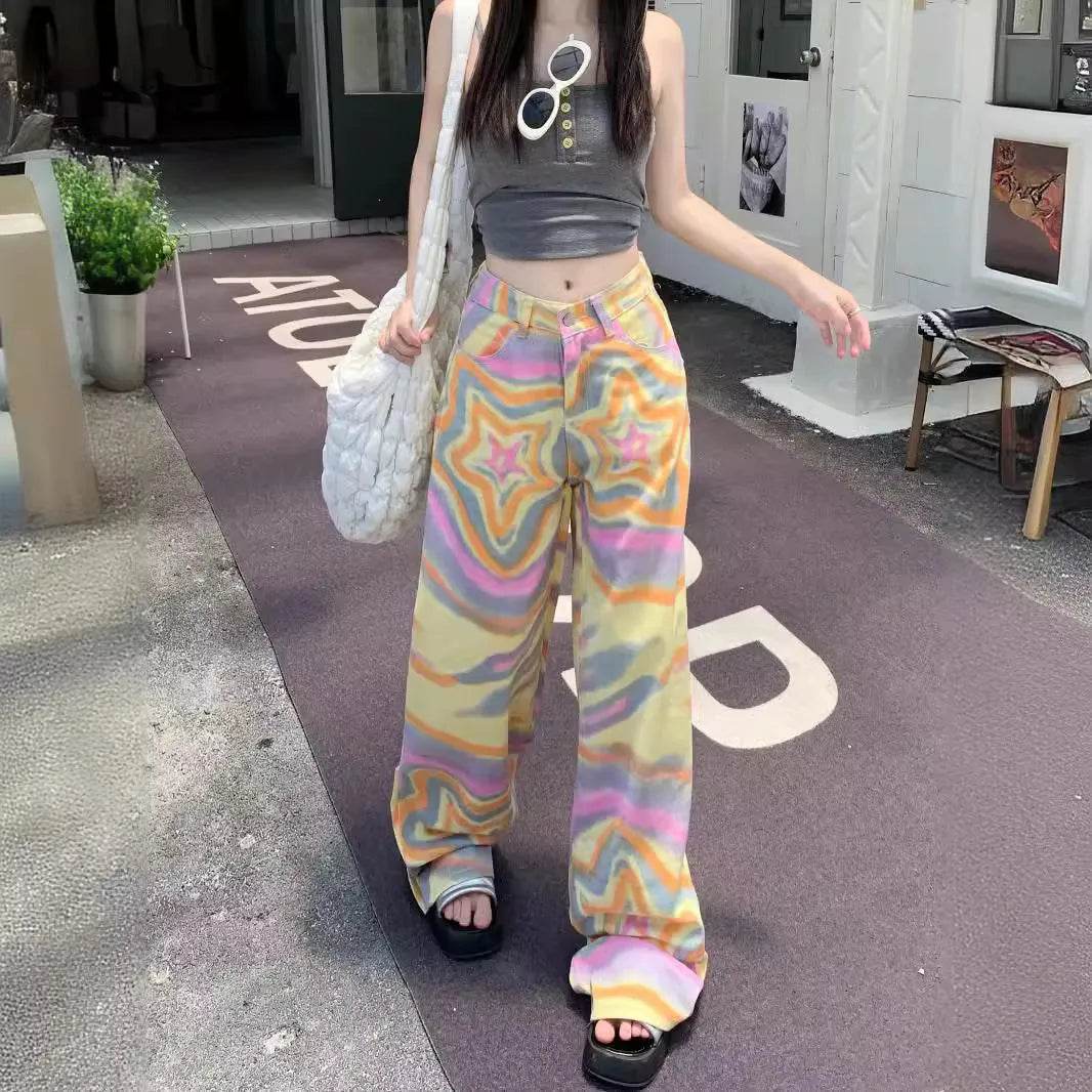 Real Shot American Retro High Street Graffiti XINGX Rendering Baggy Jeans Pant For Women