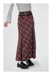 Retro Plaid High Waist student maxi Skirt
