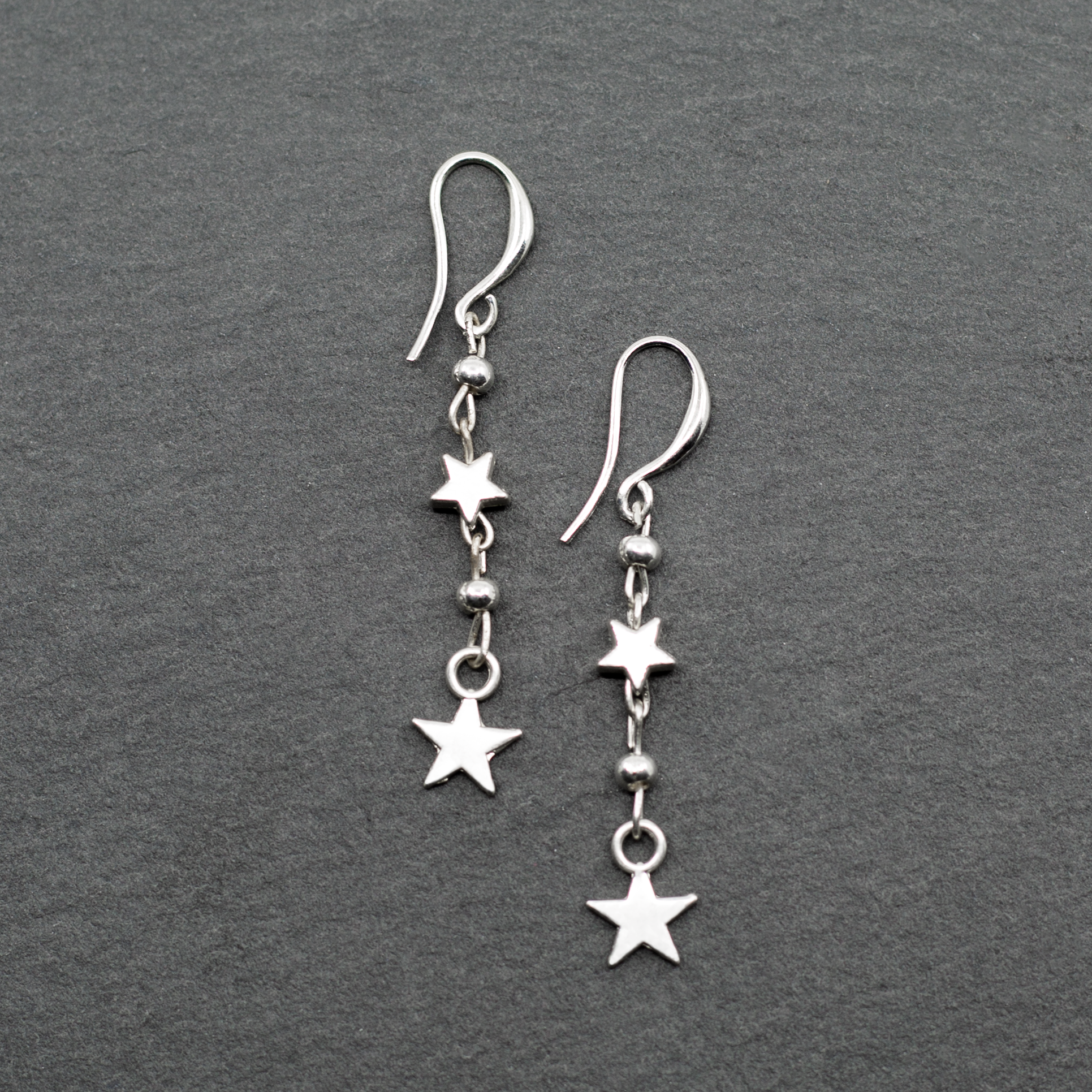 Silver Plate Double Drop Star Charm Earrings