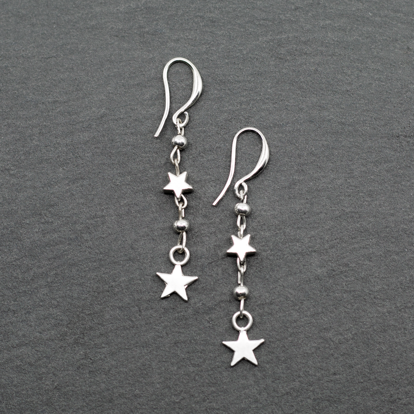 Silver Plate Double Drop Star Charm Earrings