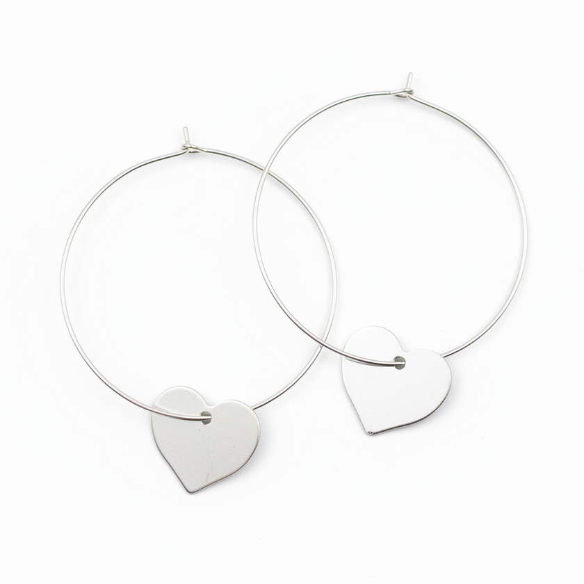 Silver Plate Heart On Hoop Earrings