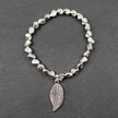 Leaf Charm Nugget Bracelet in Silver Plate