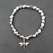 Dragonfly Charm Nugget Bracelet in Silver Plate