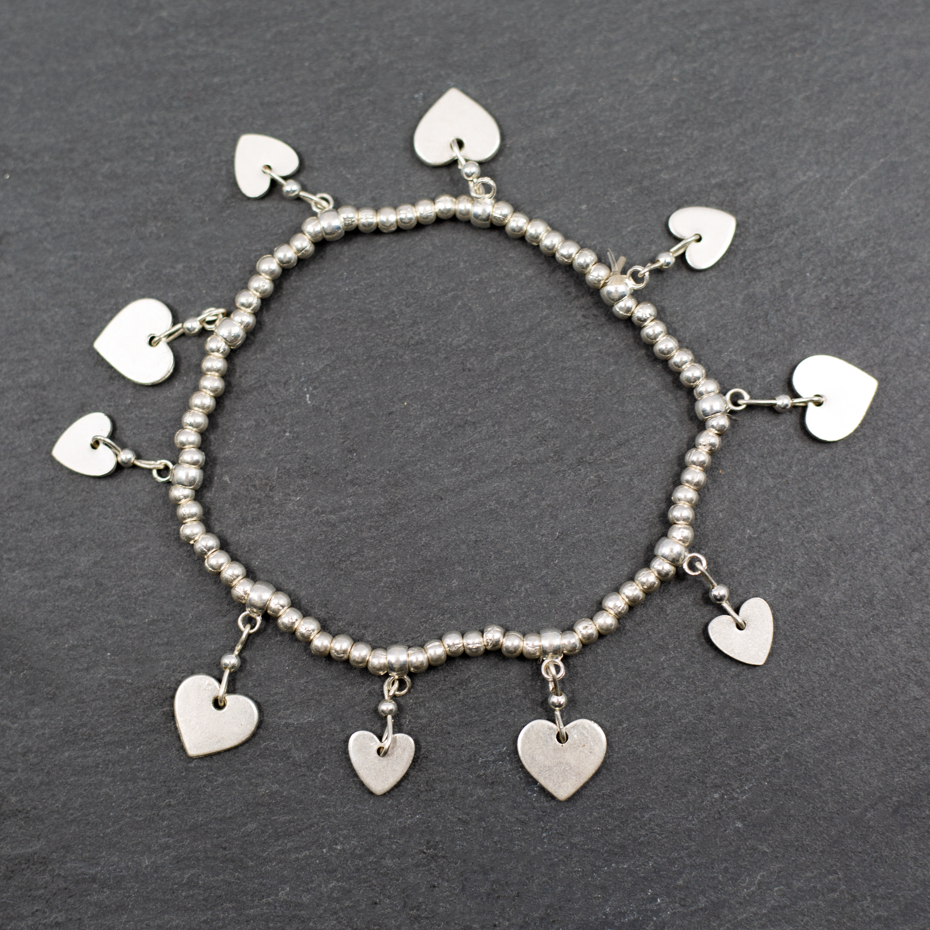 Silver Plate Elasticated Heart Charm Bracelet