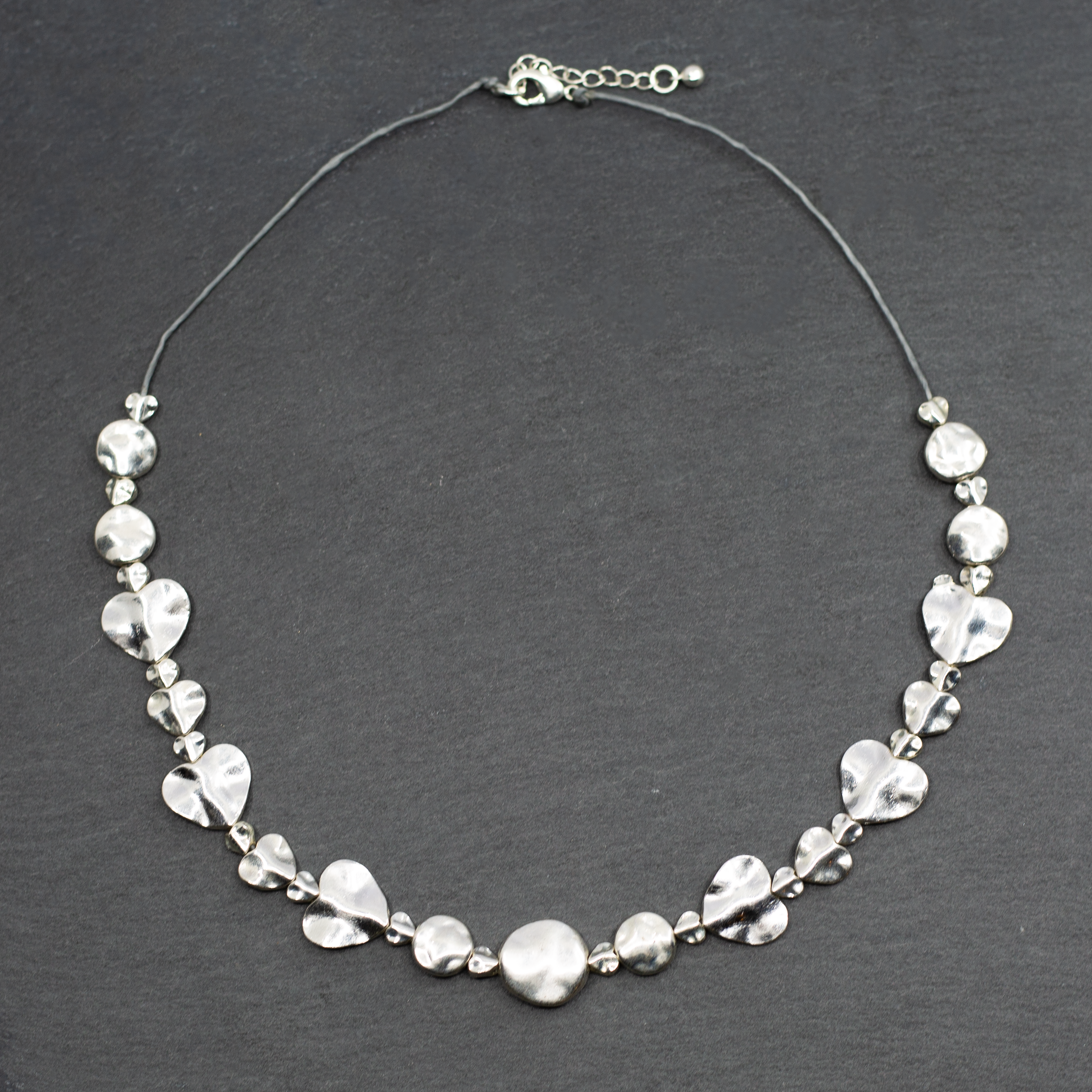 Silver Plate Beaten Heart Necklace
