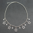Silver Plate Short Charm Necklace With Drop Stars