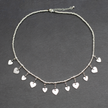 Silver Plate Short Charm Necklace With Drop Hearts