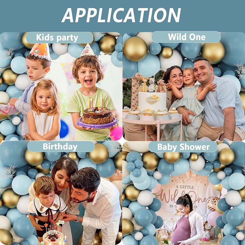 134-Piece Dusty Blue, Cream & Gold Balloon Garland Arch Kit – Baby Shower, Birthday & Boho Party Decoration