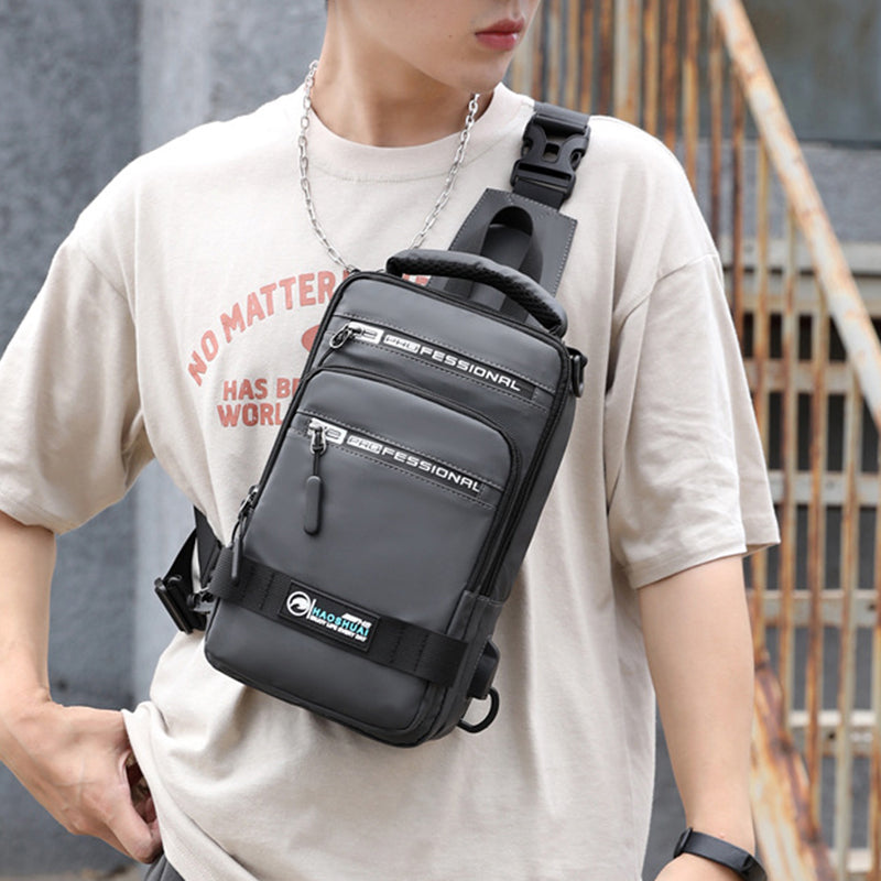 Men's Multifunction Nylon Backpack Crossbody Shoulder Bag with USB Charging Port