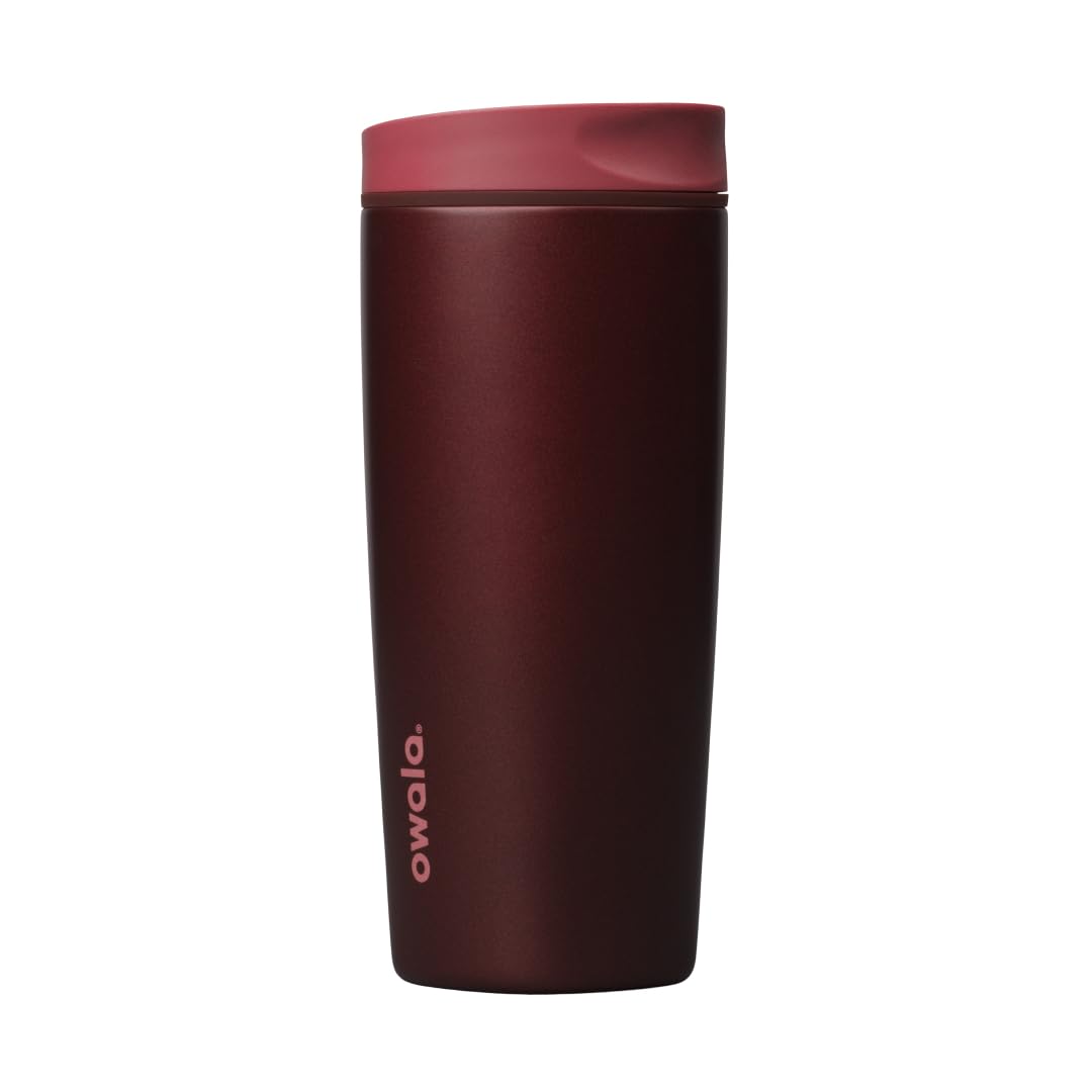 Owala SmoothSip Slider Insulated Stainless Steel Coffee Tumbler, Reusable Iced Coffee Cup, Hot Coffee Travel Mug, BPA Free 20 oz, Black Cherry 🍁 All In One Marketplace Canada