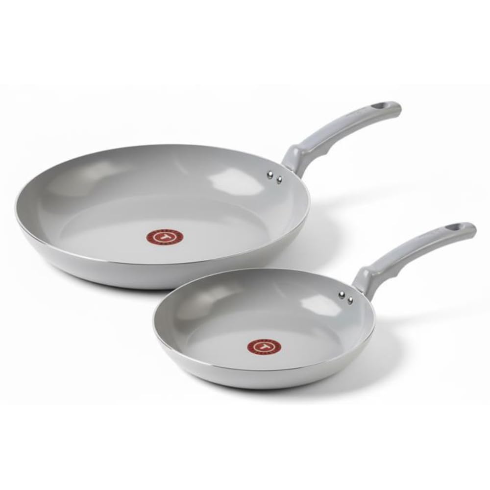T-FAL Refresh Ceramic Nonstick Fry Pan Set, 2 Pieces, 8 Inch (20 cm) & 10 Inch (26 cm), Eco-Friendly, Durable for Healthy Cooking, Moon Grey 🍁 All In One Marketplace Canada