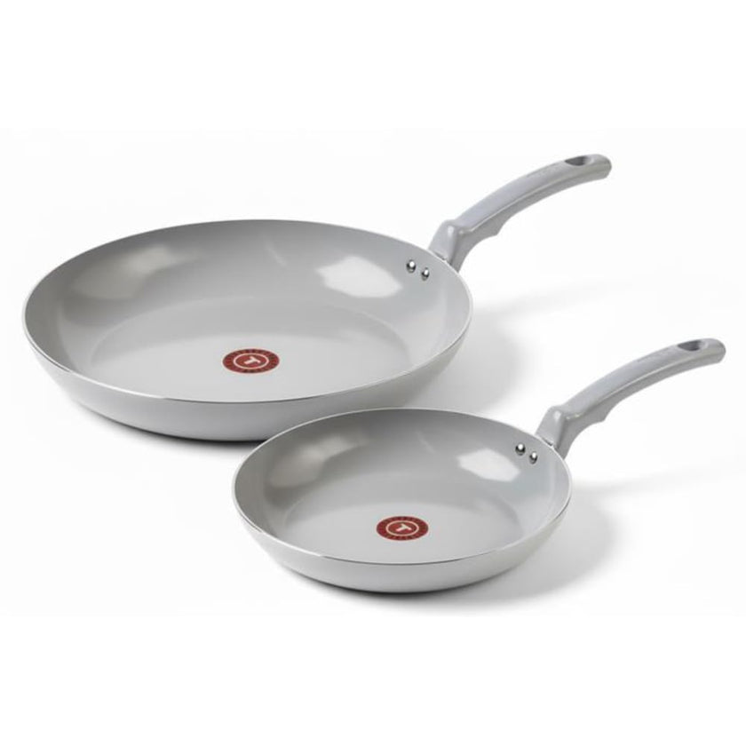 T-FAL Refresh Ceramic Nonstick Fry Pan Set, 2 Pieces, 8 Inch (20 cm) & 10 Inch (26 cm), Eco-Friendly, Durable for Healthy Cooking, Moon Grey 🍁 All In One Marketplace Canada