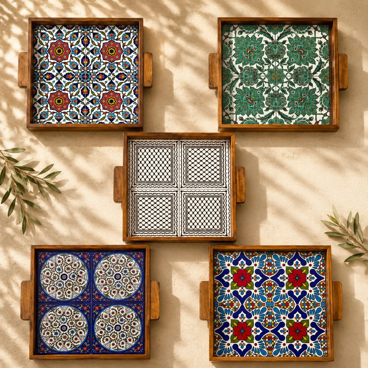 Plateau de présentation de nourriture palestinien, carré, 30x30x3 cm