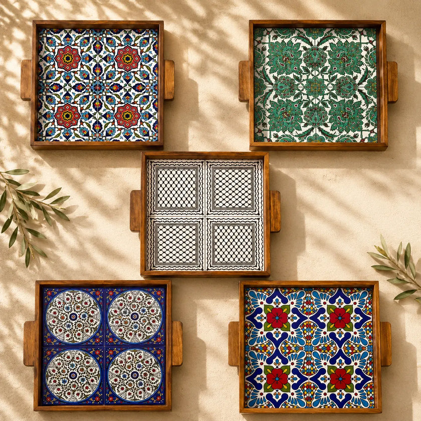 Plateau de présentation de nourriture palestinien, carré, 30x30x3 cm