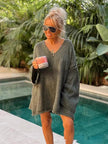 Women's Fashion V-neck Long-sleeve Knitwear 2-color Sweater dress