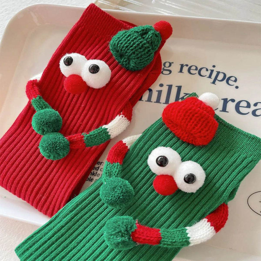Cute Cartoon Christmas Socks Solid Cotton Middle-tube Stockings For Adults And Children