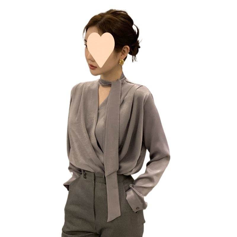 High-end Anti-wrinkle Acetate Satin pleated Blouse Shirt For Women