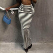 High-waisted Black And White Striped Straight Long Pencil Skirt