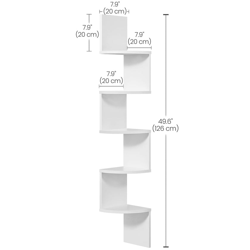 VASAGLE CUSTOS Collection - Corner Shelf Wall Mount, 5-Tier Floating Corner Bookshelf, Plant Shelf for Bedroom, Living Room, Bathroom, Home Office, Cloud White ULBC72WT 🍁 All In One Marketplace Canada