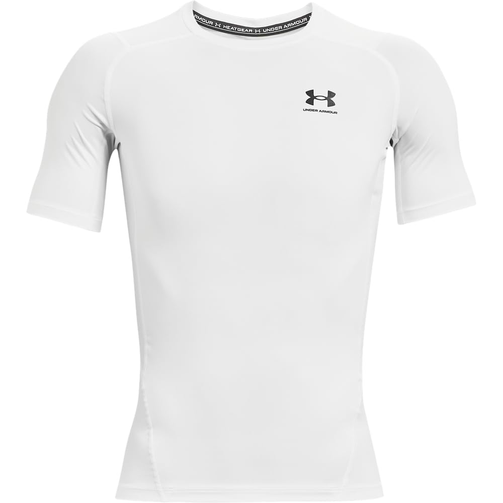 Under Armour Mens Armour HeatGear Compression Short-Sleeve T-Shirt, White (100)/Black, Small 🍁 All In One Marketplace Canada