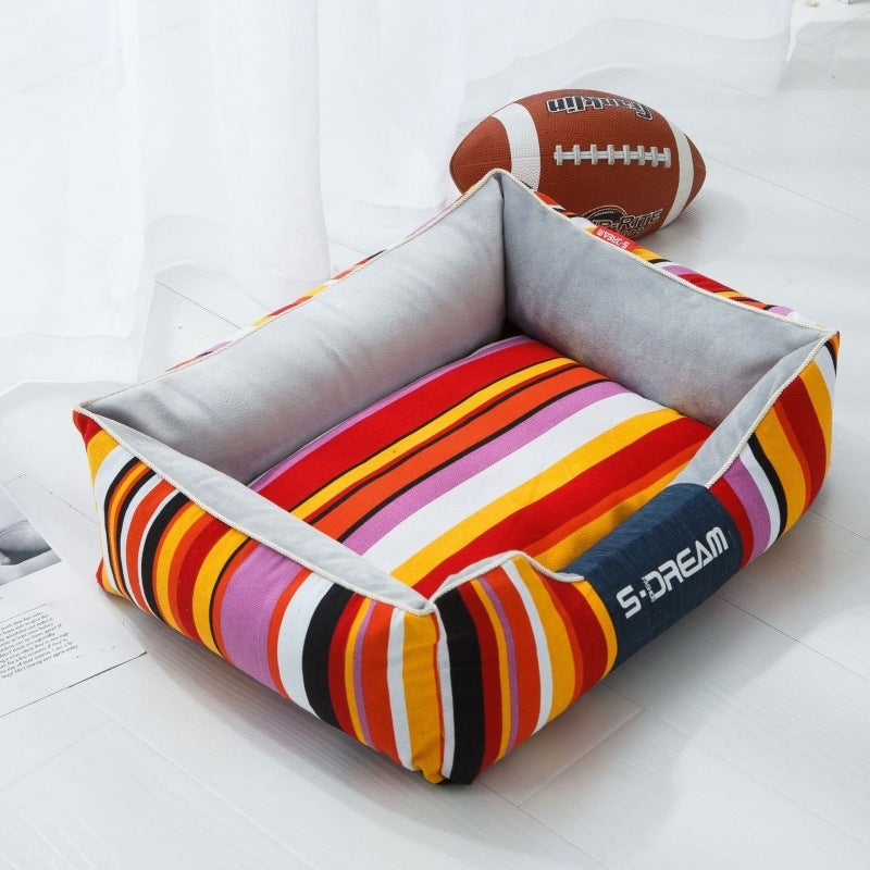 Space Stripe Pet House – Cozy Dog & Cat Bed with Pillow Option | S, M, L