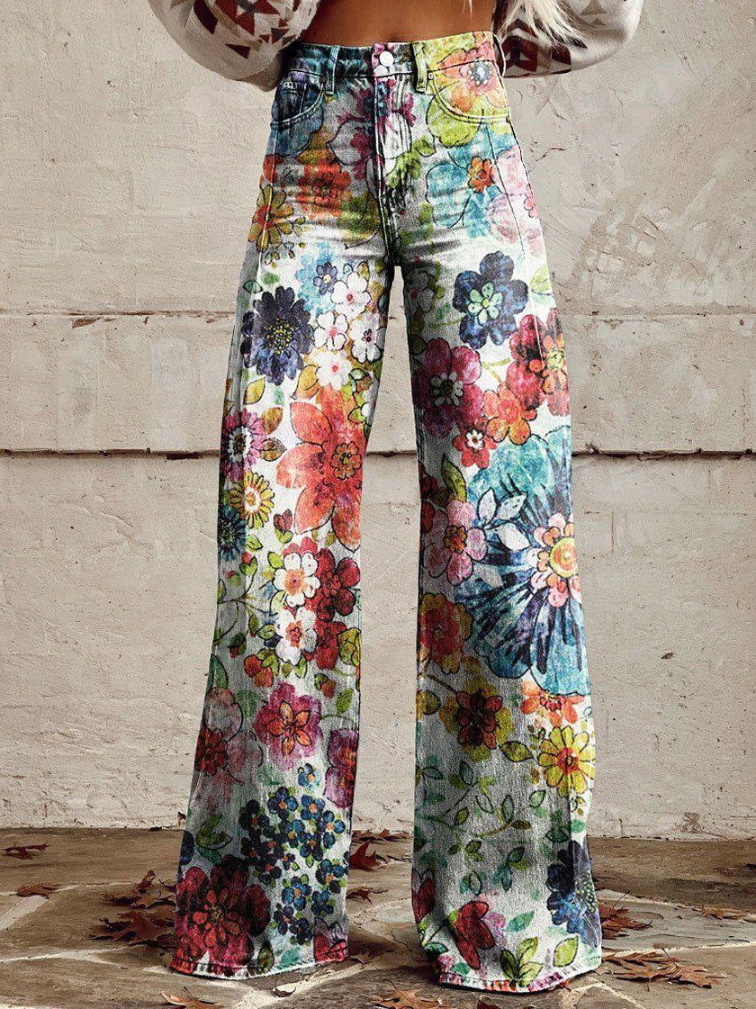 Women's 3D Printed Bootcut Flared Pants – Graphic Print Wide Leg Casual Trousers