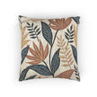 Tropical Leaf Pattern Woven Pillow | Botanical Throw Pillow, Neutral Blue Rust Design
