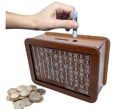 Wooden Coin Bank with Denomination Slots – Piggy Bank (Small & Large)