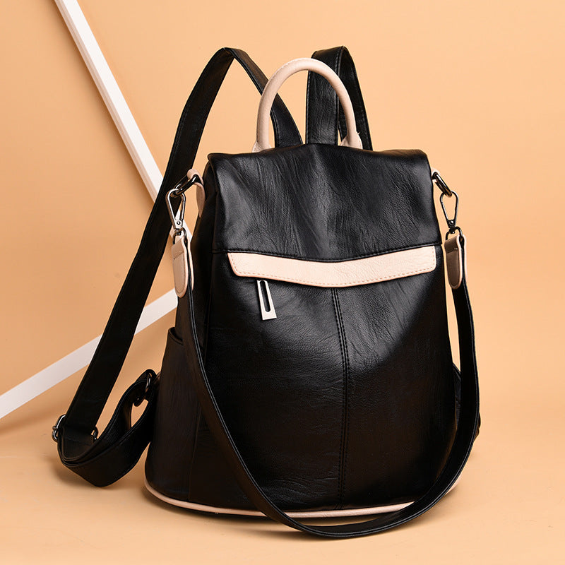 Women's PU Leather Fashion Backpack – Soft Anti-Theft Convertible Bag | Black, Beige, Blue
