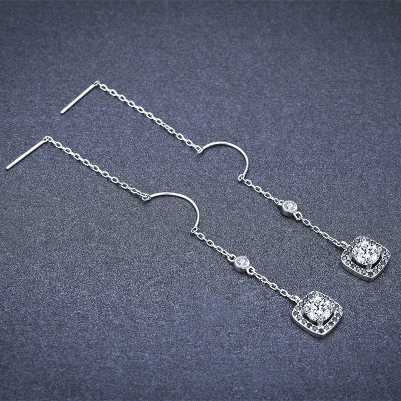 Light Luxury Long Copper Plated Zircon Dangle Earrings